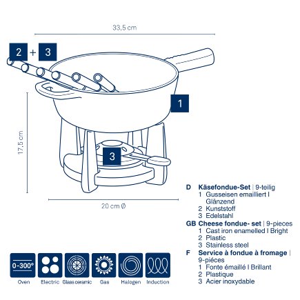 Sada na sýrové fondue litinová CALIDO 1,8 l červená