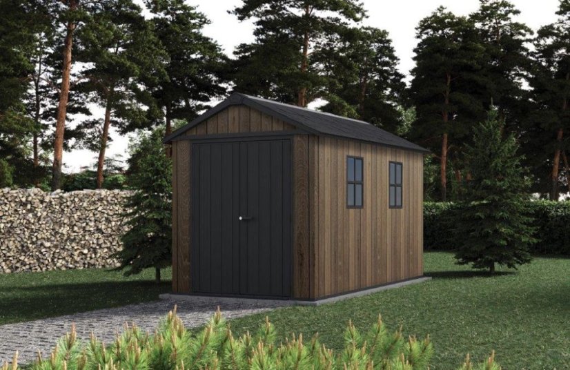Casă de grădină Keter Apex 7,5 x 11 Walnut, cu podea