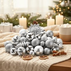 Set de adornos navideños 57 piezas plata