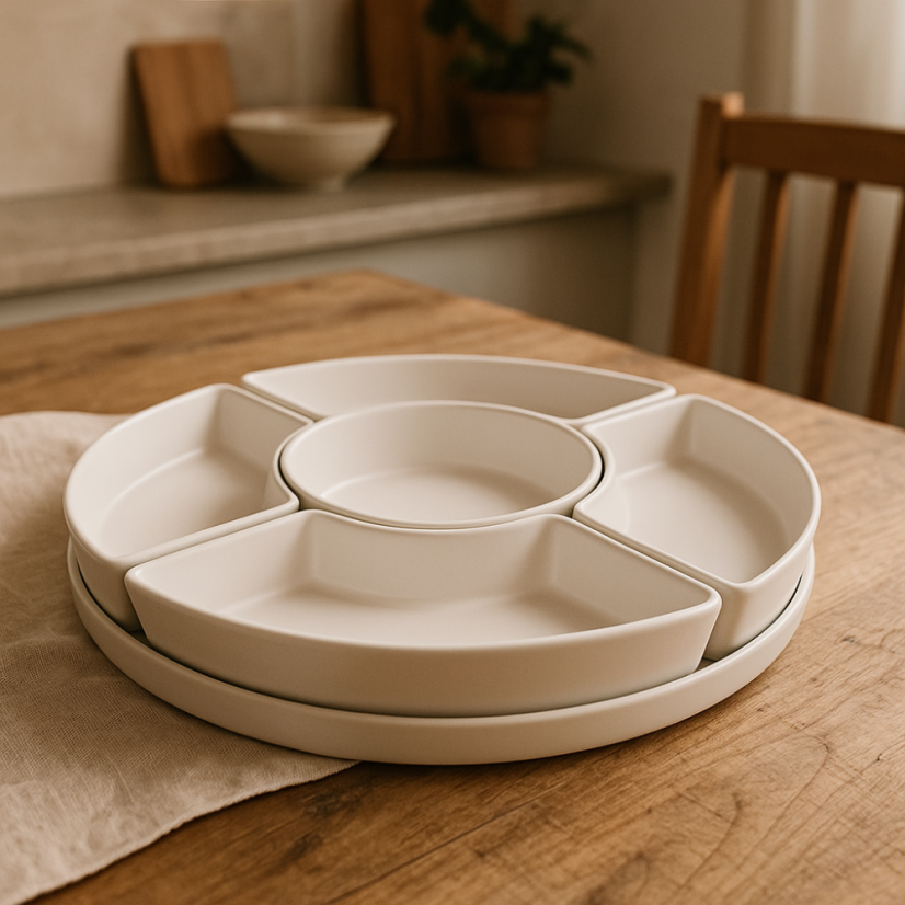 Boluri de servire cu set tavă 6 buc cremă