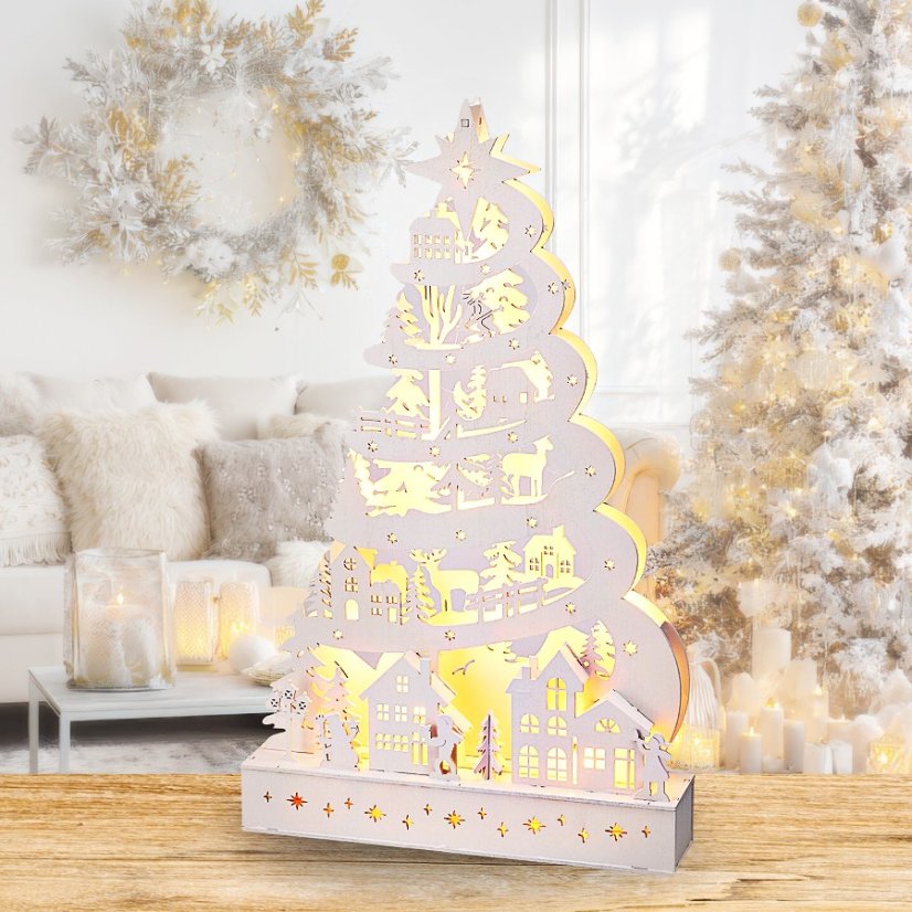 Dekorácia na vianočný stromček s LED osvetlením 45 cm biela