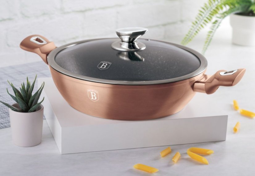 Pekáč kulatý s mramorovým povrchem a poklicí  28 cm Rosegold Metallic Line