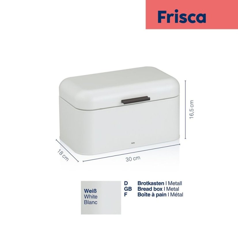 Chlebník Frisca kov, bílá 30x18x16,5 cm
