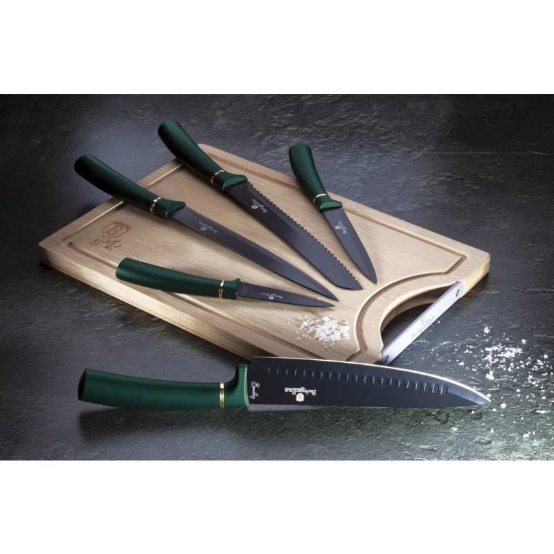 Juego de cuchillos con superficie antiadherente + tabla de cortar 6 piezas Emerald Collection
