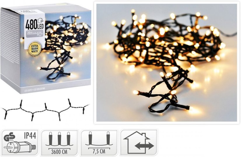 Vánoční světelný řetěz teplá bílá 480 LED / 36 m