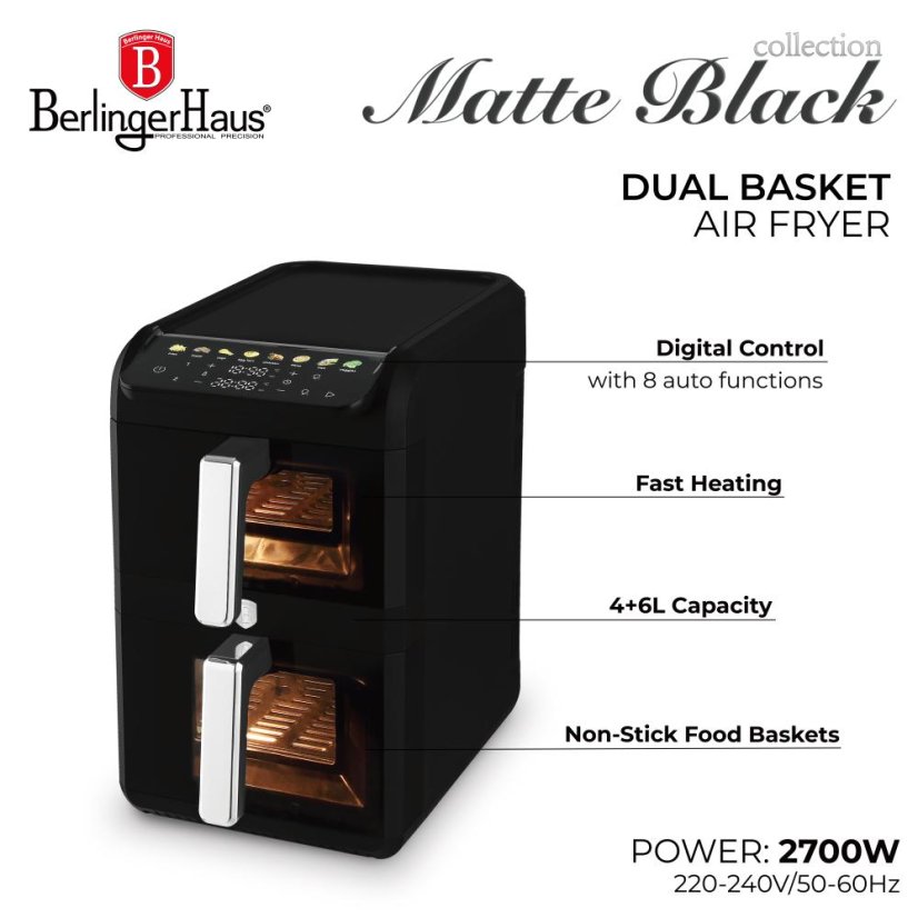 Horkovzdušná fritéza digitální dvojitá 4+6 l Matte Black Collection