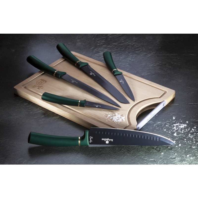 Sada nožov s nepriľnavým povrchom + doska 6 ks Emerald Collection