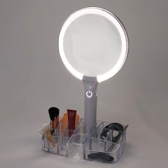 Kozmetické zrkadlo s LED osvetlením a organizérom 18 x 34,5 cm