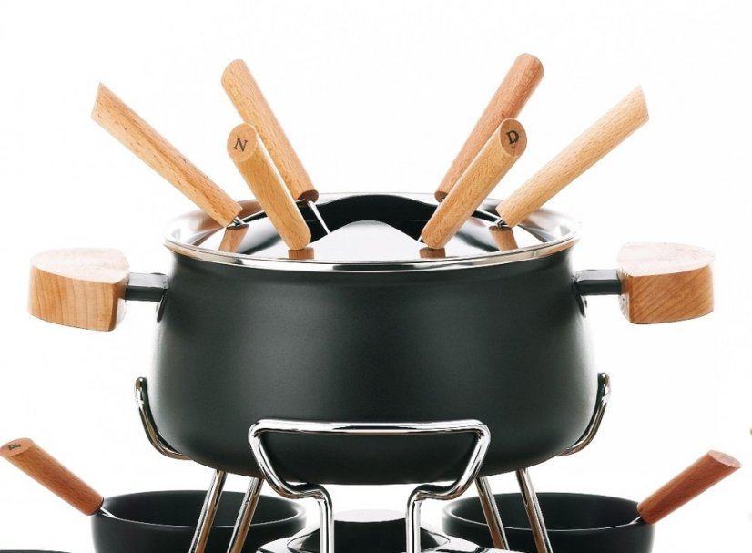 Fondue sada 23 ks NATURA smalt / keramika / dřevo