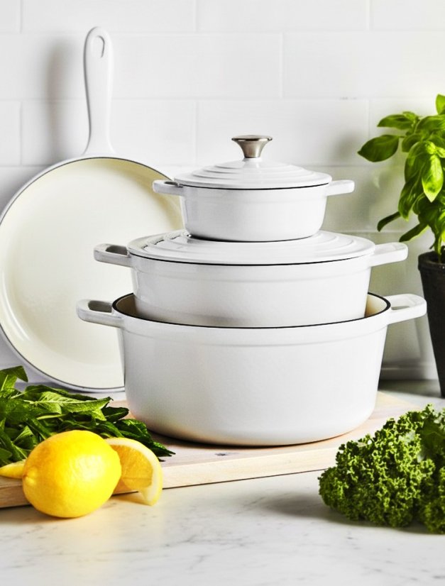 Batería de cocina de hierro fundido Xanten 7 piezas blanca