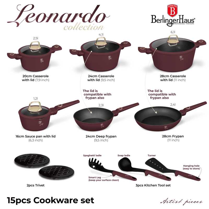 Set de farfurii cu suprafață din titan 15 buc Colecția Leonardo