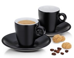 Set de 4 cani espresso cu farfurie MATTIA negru Set de 4 cani espresso cu farfurie MATTIA negru