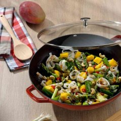 Wok din fonta cu capac CALIDO 36 cm rosu