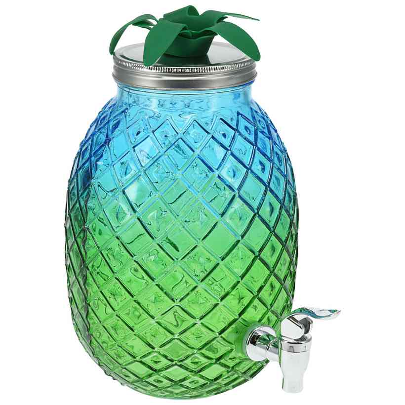 Dávkovač nápojů skleněný 4,5 l modrá / zelená