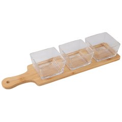 Servírovací misky na bambusovém podnose sada 4 ks Servírovací misky na bambusovém podnose sada 4 ks