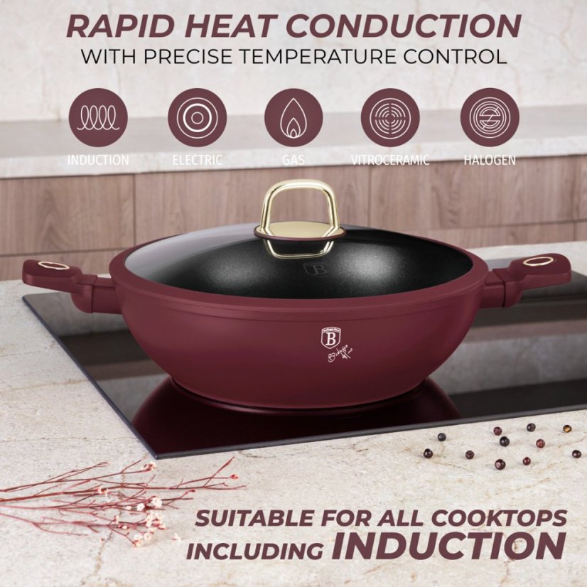 Pánev wok s poklicí a titanovým povrchem 30 cm Leonardo Collection