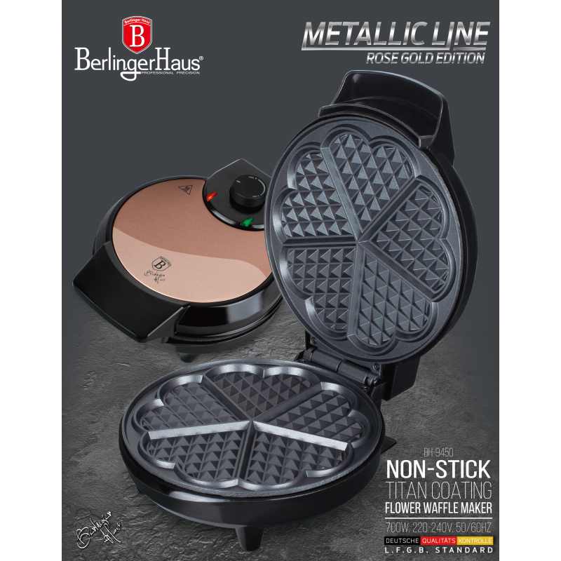 Aparat de vafe pentru 5 vafe in forma de floare Rosegold Metallic Line