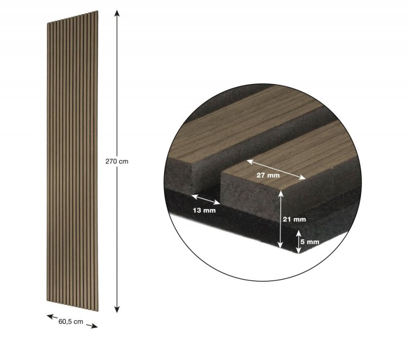 Akustický panel G21 270x60,5x2,1 cm, dymový dub