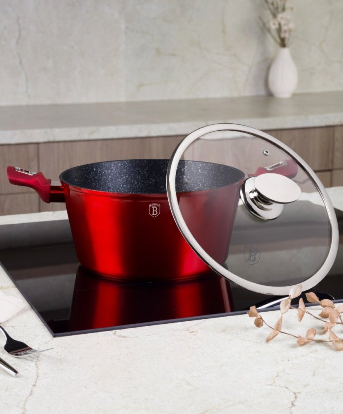 Sada nádobí s mramorovým povrchem 22 ks Burgundy Metallic Line