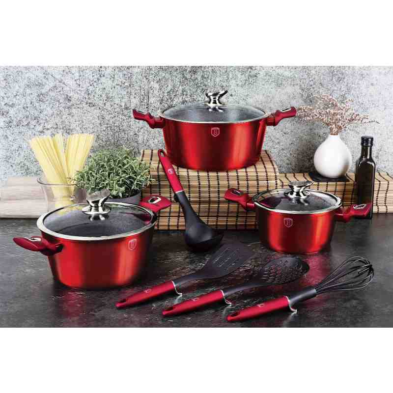 Set de vase cu suprafață de marmură 10 buc Burgundy Metallic Line