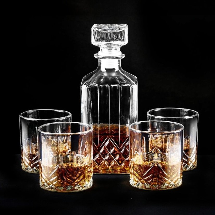 Set whisky cu decantor set de 4 bucati sticla taiata