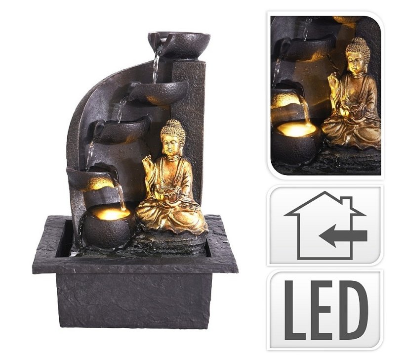 Fontána pokojová s LED osvětlením BUDDHA oblá