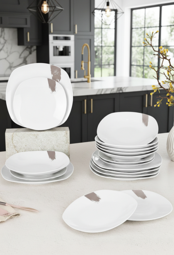 Jídelní sada talířů 18 ks Taupe Collection bílá-šedá