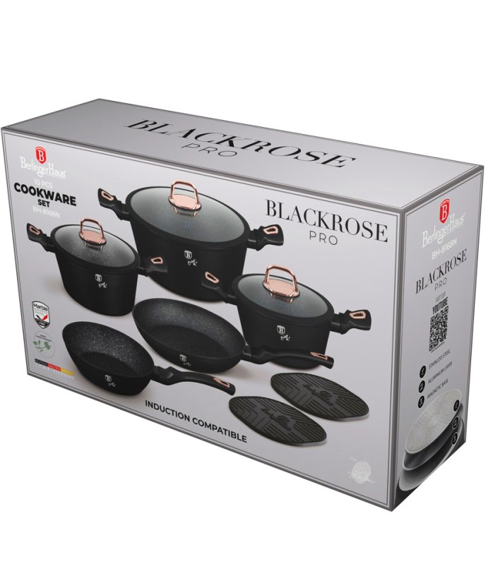 Sada nádobí s mramorovým povrchem 10 ks Black Rose Collection