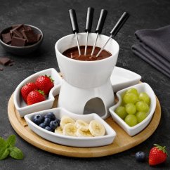 Juego de fondue de chocolate de porcelana y madera, 11 piezas