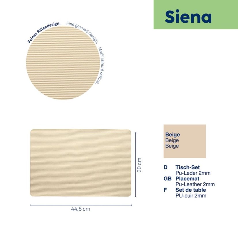 Prostírání Siena z PU kůže béžové 44,5x30x0,2 cm
