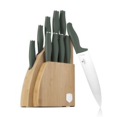 Set de cuțite cu suport BAMBOO 10 bucăți Matte Green Collection