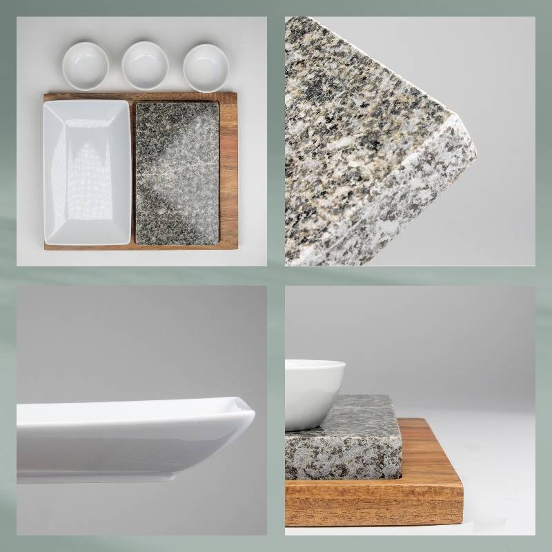 Boluri de servire hot stone XL Country lemn de salcâm gri închis 29.0x23.0x4.5cm