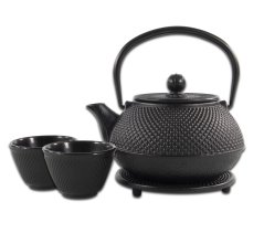 ceainic din fonta + cesti 0,8 l set de 4 negre