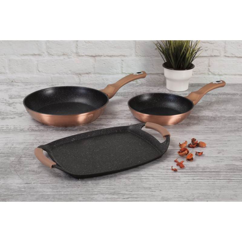 Sada pánví s mramorovým povrchem 3 ks Rosegold Metallic Line