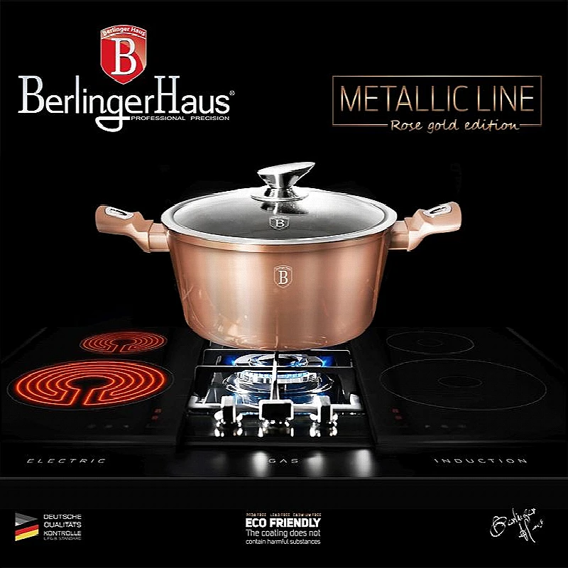 Caserolă cu suprafață din marmură și capac 20 cm Rosegold Metallic Line