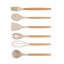 Set de 12 ustensile de bucătărie cu mâner din bambus, în suport, 32 cm, bej