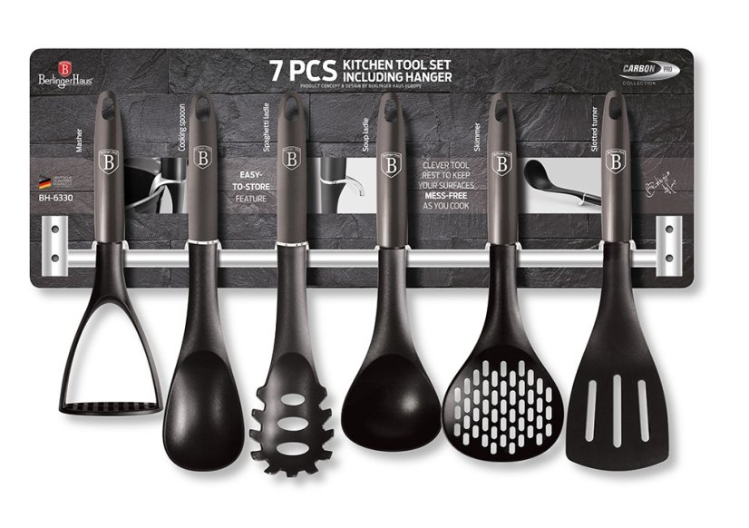 Kuchyňské náčiní s nástěnným držákem 7 ks Carbon PRO Line