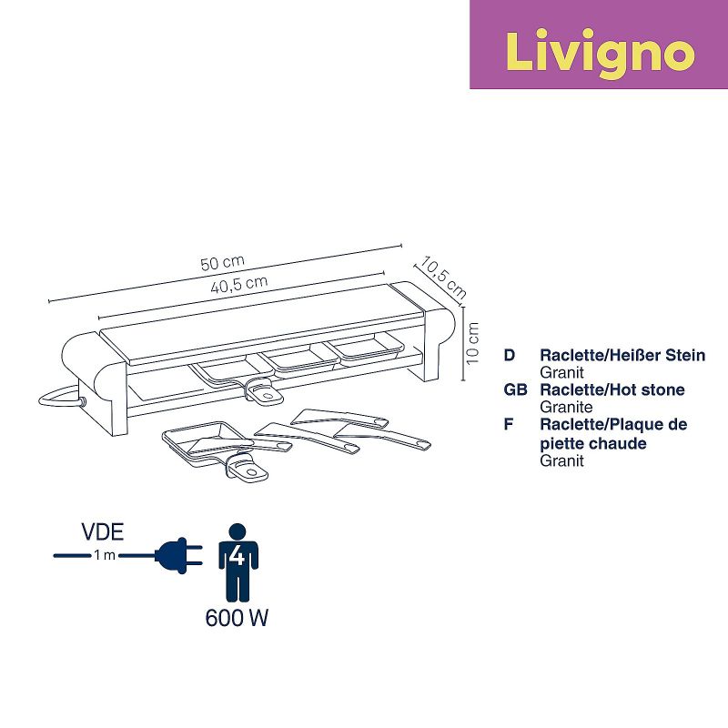 Kamenný gril LIVIGNO, 1řada čtyř misek   50x10,5x10cm
