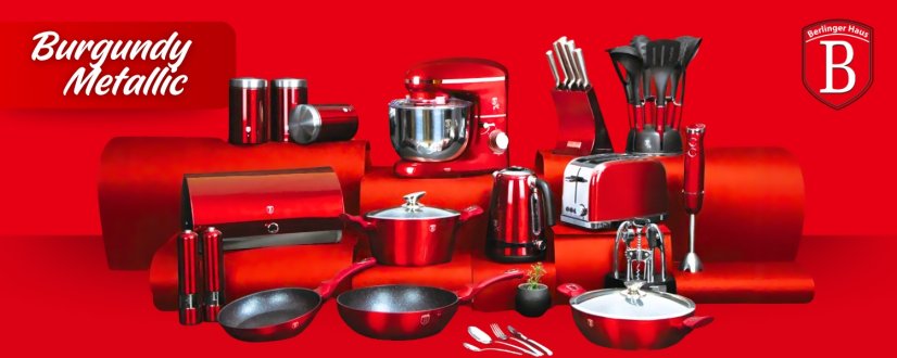 Set de tacamuri cu suprafata de marmura de 15 bucati Burgundy Metallic Line