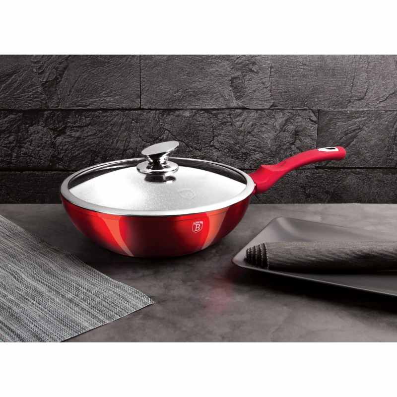 Pánev WOK s poklicí s mramorovým povrchem 28 cm Burgundy Metallic Line