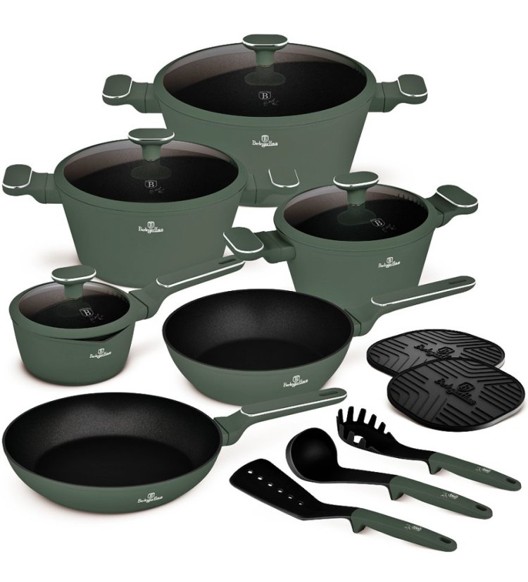 Sada nádobí s titanovým povrchem 15 ks Matte Green Collection