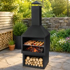 Chimenea de jardín con barbacoa, de metal, 118 cm
