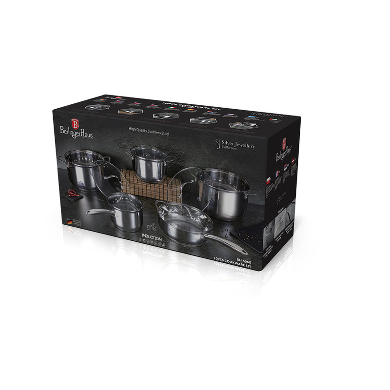 Juego de utensilios de cocina de acero inoxidable de 10 piezas, colección Silver Jewellery