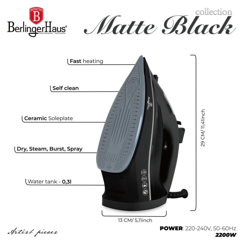 Parová žehlička 2200 W z kolekcie Matte Black