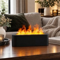 Difusor de aromas y humidificador ultrasónico con efecto de llama, 25,5 cm, negro