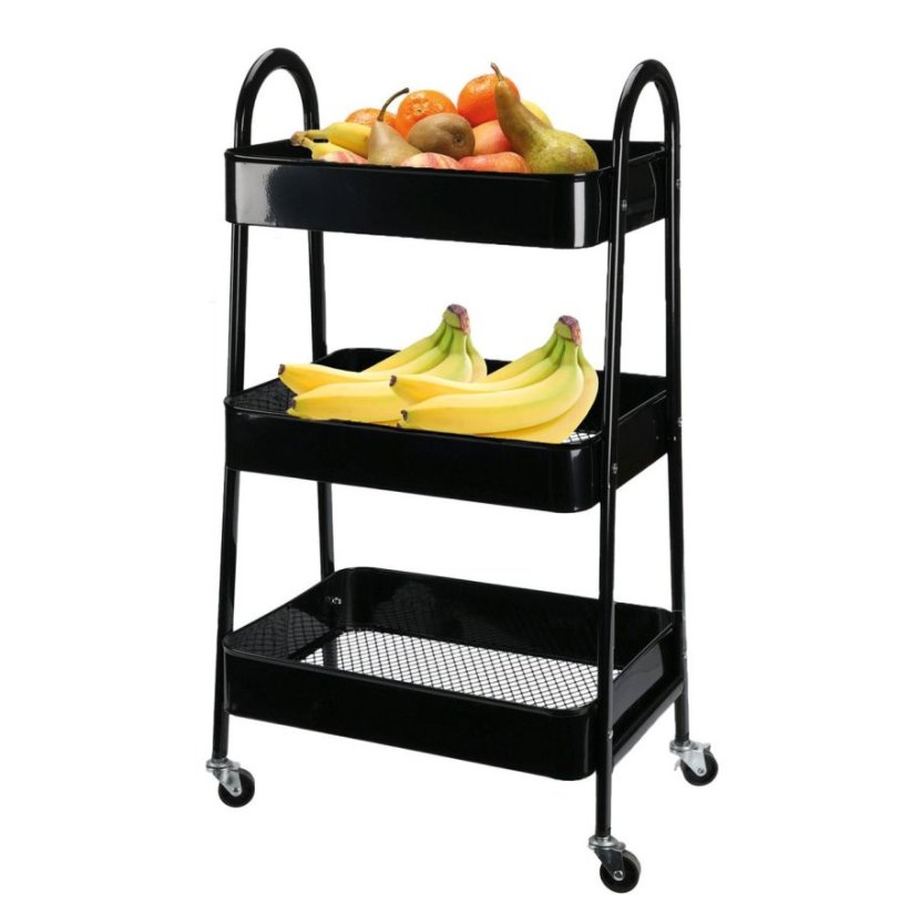 Carucior de depozitare bucatarie trei niveluri metal negru