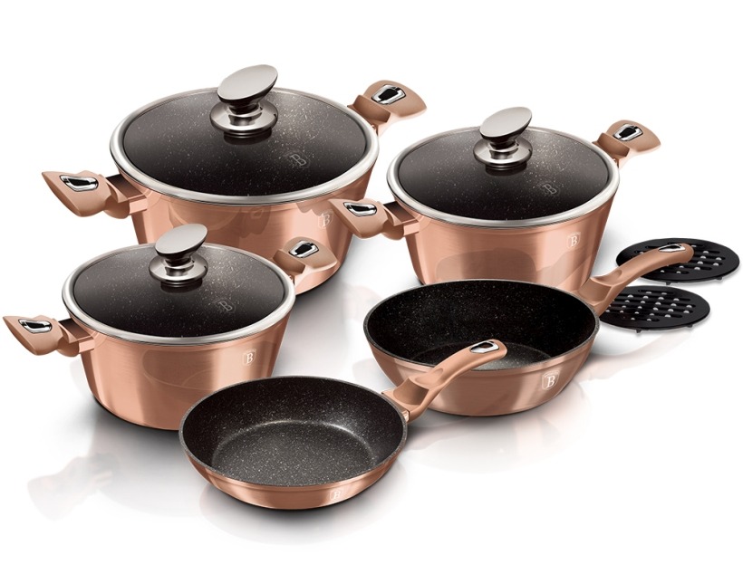 Sada nádobí s mramorovým povrchem 10 ks Rosegold Metallic Line