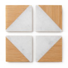 Coasters din lemn/marmură set de 4 pătrate