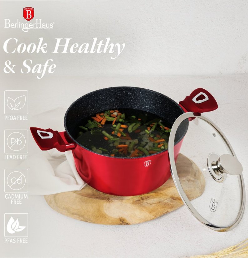 Sada nádobí s mramorovým povrchem 22 ks Burgundy Metallic Line