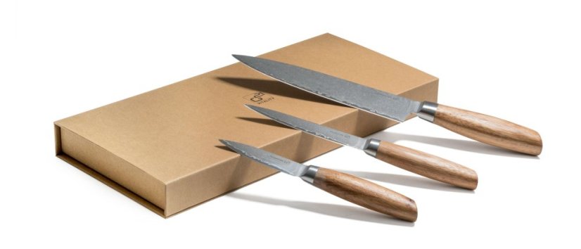 G21 Gourmet Damascus small box sada 3 ks nožov, rukoväť zo zebrového dreva